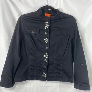 Hearts of palm, black cotton stretch, shell and bead detail jacket